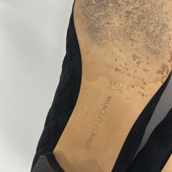 Manolo Blahnik Heels Shoes Low Pumps Quilted Suede Leather Black Size 35.5 5.5 - Picture 10 of 10